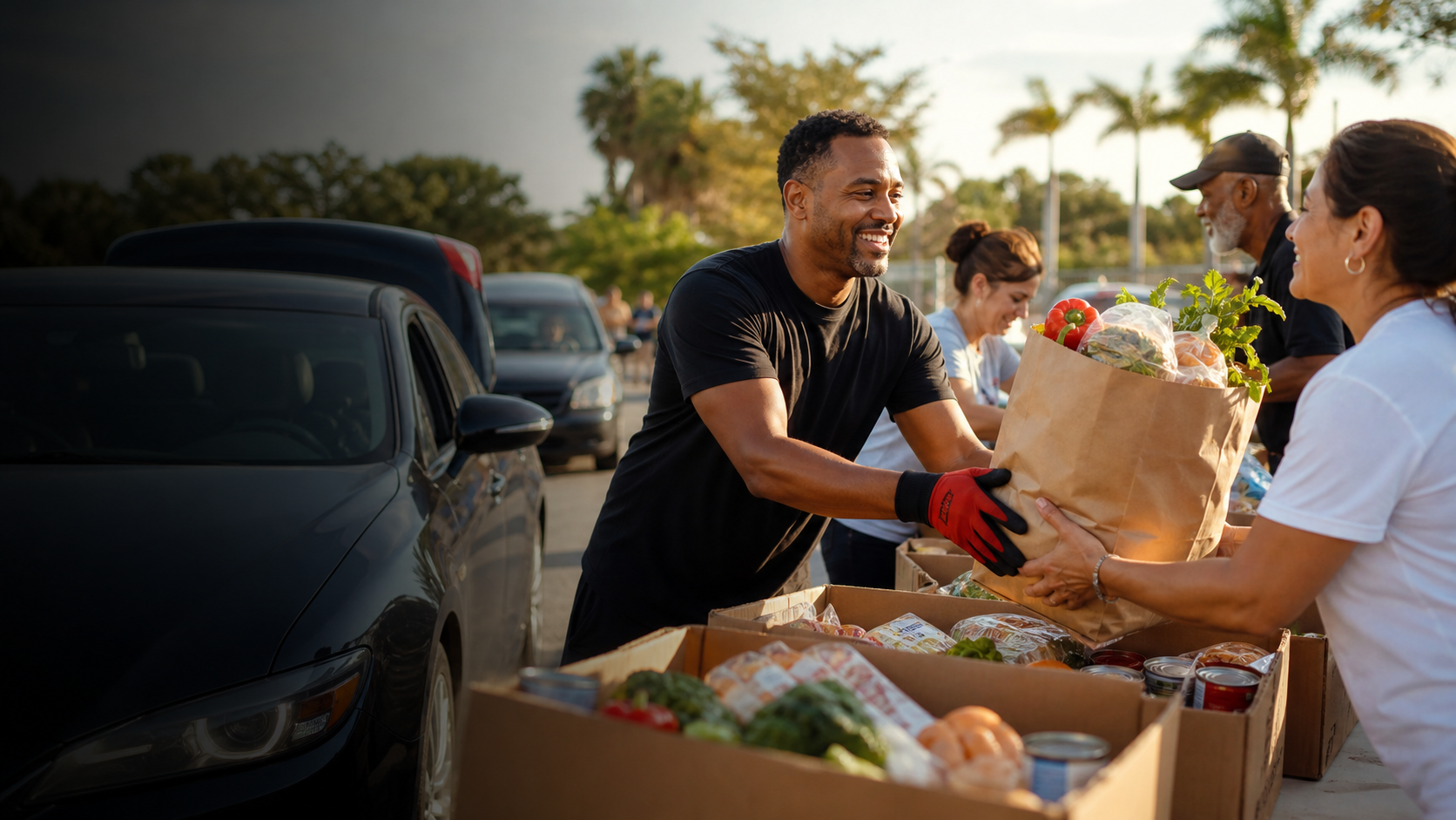 Volunteers distributing food to Central Florida families